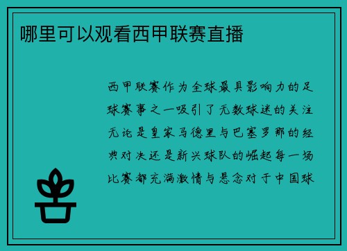 哪里可以观看西甲联赛直播
